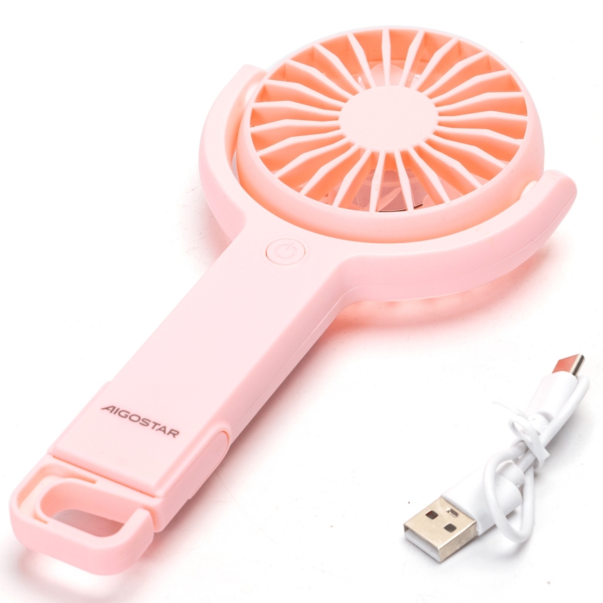 Aigostar - Uzlādējams kabatas ventilators 4,5W/3,7V 1200mAh USB rozā