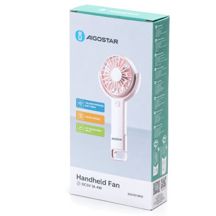 Aigostar - Uzlādējams kabatas ventilators 4,5W/3,7V 1200mAh USB rozā