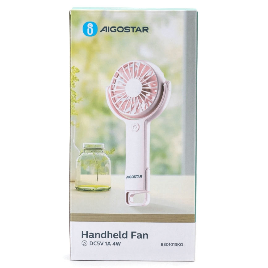 Aigostar - Uzlādējams kabatas ventilators 4,5W/3,7V 1200mAh USB rozā