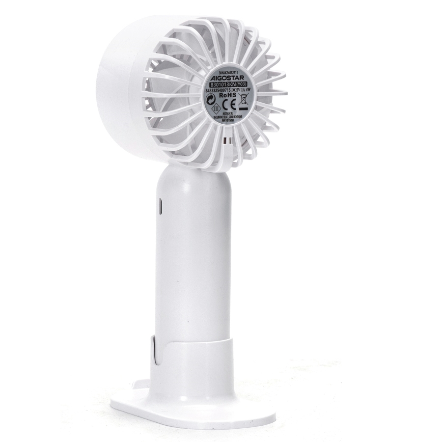 Aigostar - Uzlādējams kabatas ventilators 4W/5V 500mAh USB balta