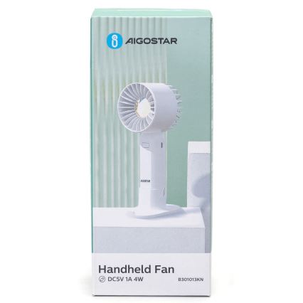 Aigostar - Uzlādējams kabatas ventilators 4W/5V 500mAh USB balta