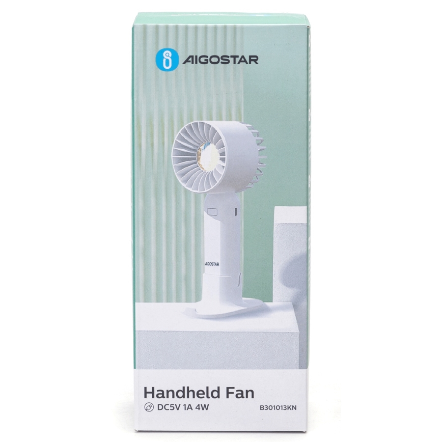 Aigostar - Uzlādējams kabatas ventilators 4W/5V 500mAh USB balta