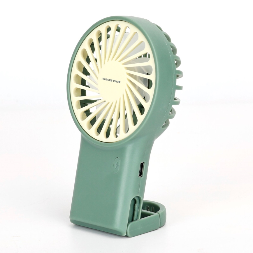 Aigostar - Uzlādējams kabatas ventilators 4W/5V 500mAh USB zaļa