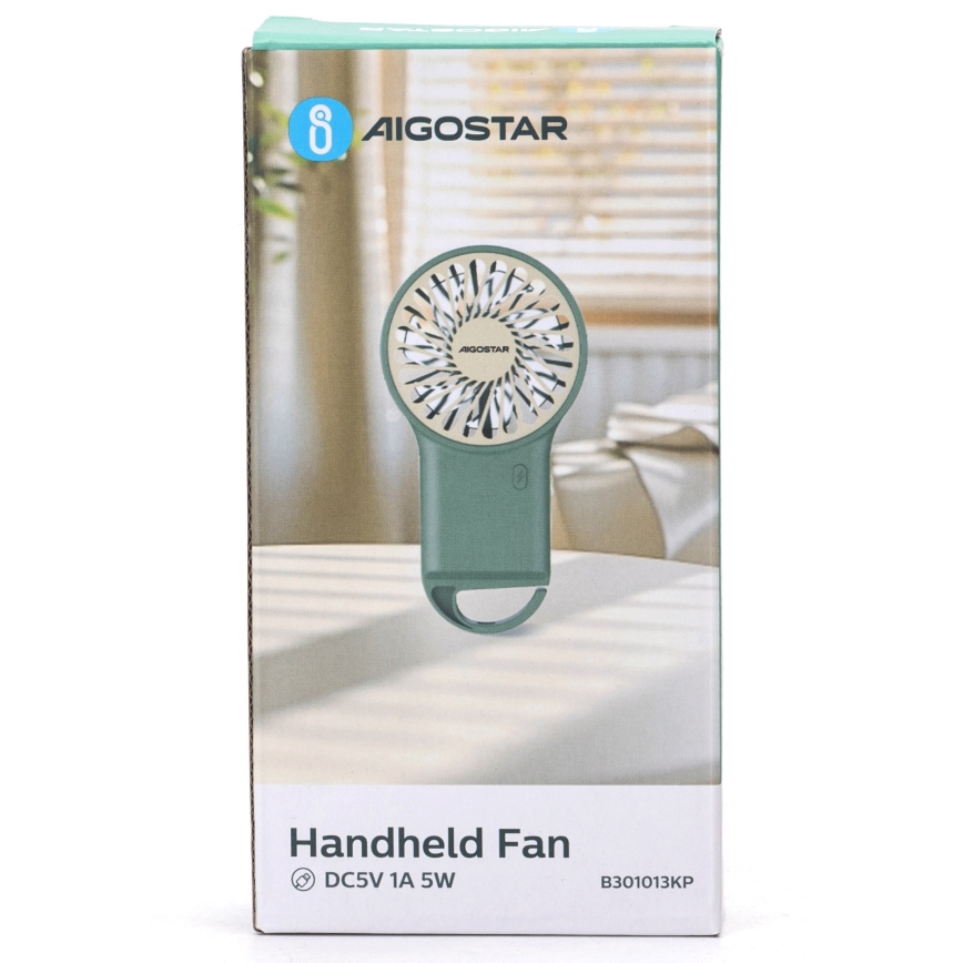 Aigostar - Uzlādējams kabatas ventilators 4W/5V 500mAh USB zaļa