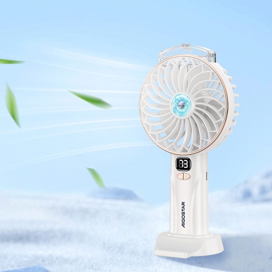 Aigostar - Uzlādējams kabatas ventilators 5W/5V 2400mAh USB balta