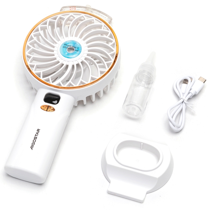 Aigostar - Uzlādējams kabatas ventilators 5W/5V 2400mAh USB balta