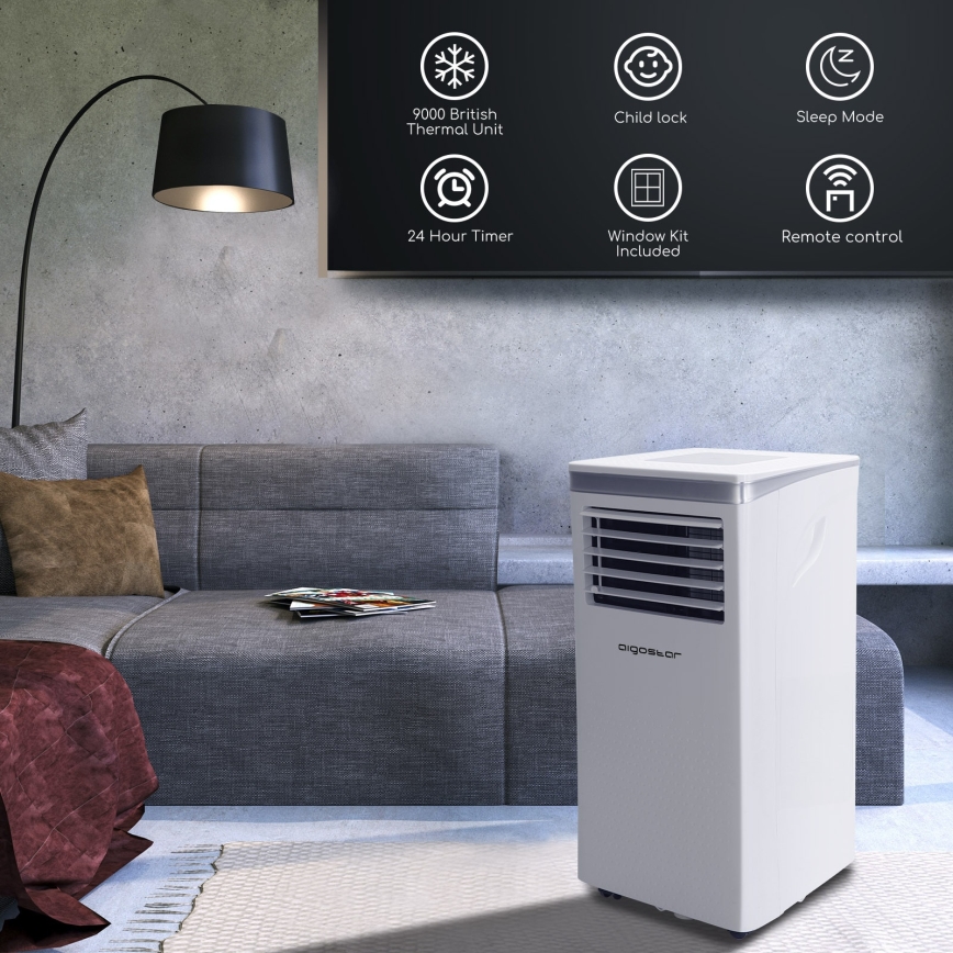 Aigostar - Viedais portatīvais kondicionieris 3 vienā 1003W/230V 9000 BTU Wi-Fi, balts + tālvadības pults