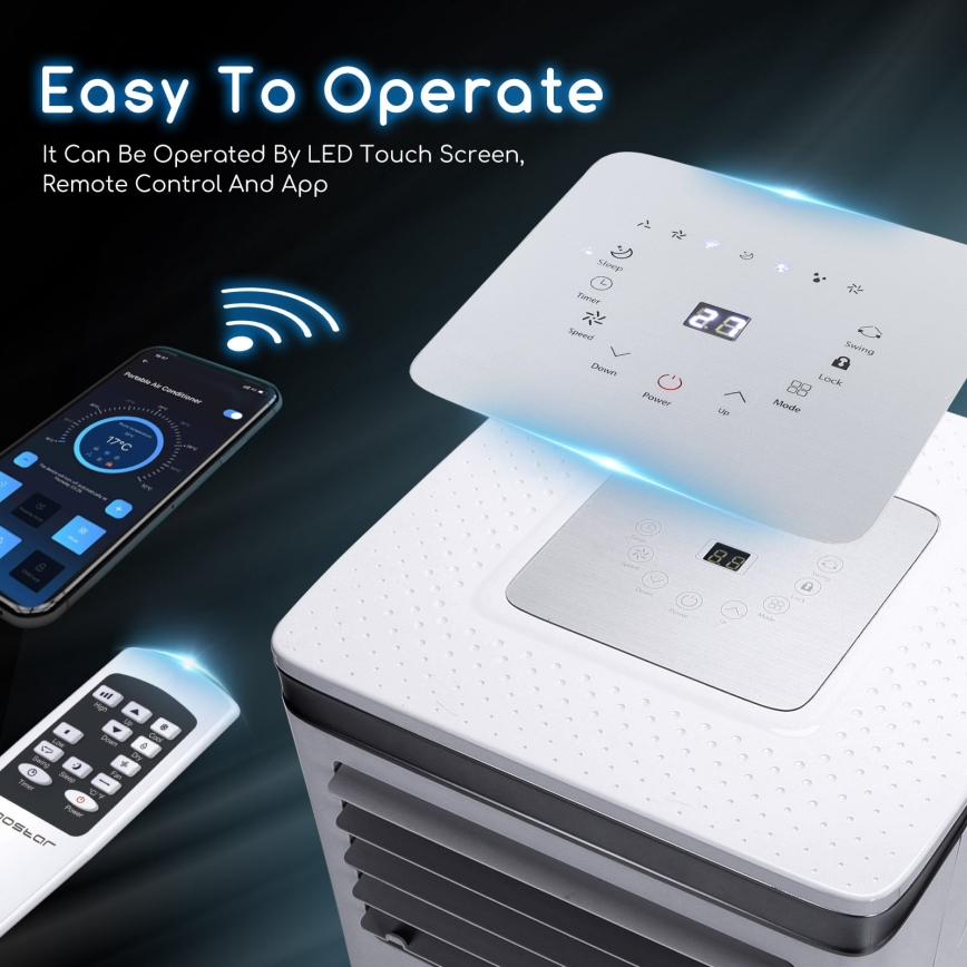 Aigostar - Viedais portatīvais kondicionieris 3 vienā 1003W/230V 9000 BTU Wi-Fi, balts + tālvadības pults