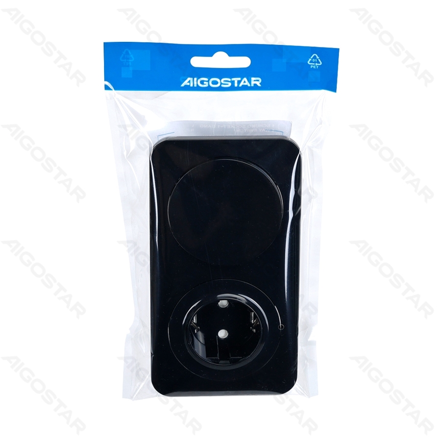 Aigostar - Vienpolu slēdzis Nr. 1 un SCHUKO kontaktligzda 230V ar rāmi, melna