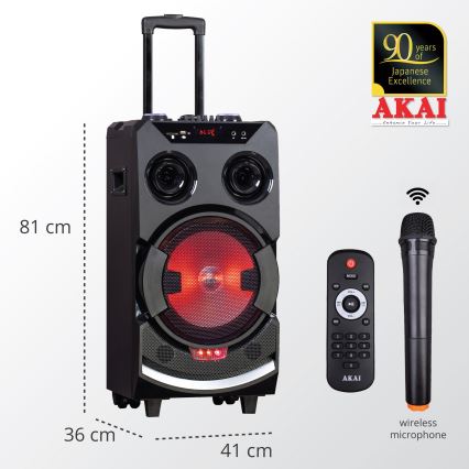 AKAI ABTS-112 - Bezvadu skaļrunis 300W/230V 7000 mAh + tālvadības pults