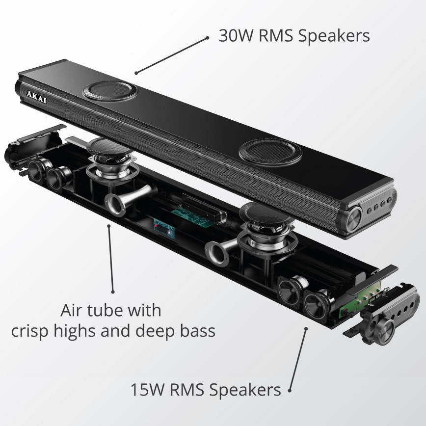 AKAI ASB-29 - skaņas bārs ar aktīvu subvūferi 120W/230V + tālvadība