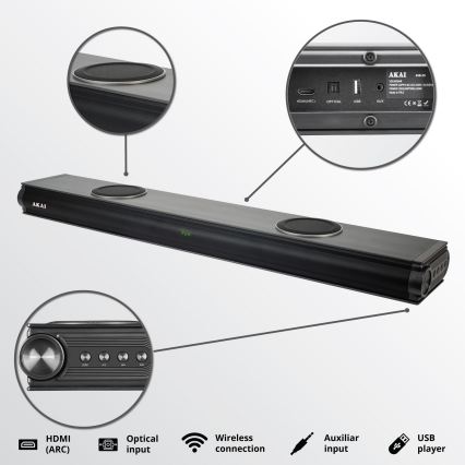 AKAI ASB-29 - skaņas bārs ar aktīvu subvūferi 120W/230V + tālvadība