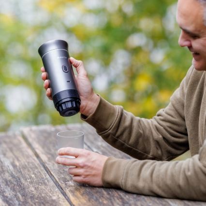 Aligator ACM002 - portatīvais uzlādējamais kafijas automāts PortaCaffé 3 vienā 72W/7500 mAh pelēks