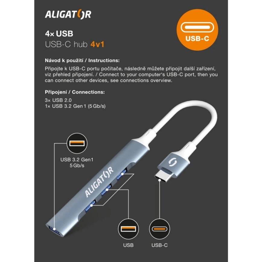 Aligator AHUB002 - USB-C centrmezgls 4 vienā