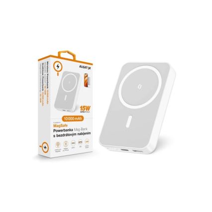 Aligator AMS04WT - powerbank ar Qi un MagSafe bezvadu uzlādi, 10000 mAh, 15 W Power Delivery, melns