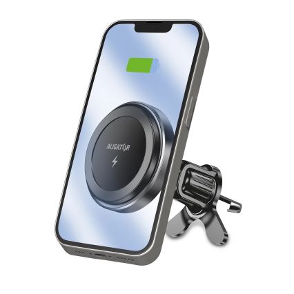 Aligator AMS05BK - Magnētisks telefona turētājs automašīnai ar Qi 15W bezvadu uzlādi un MagSafe melns
