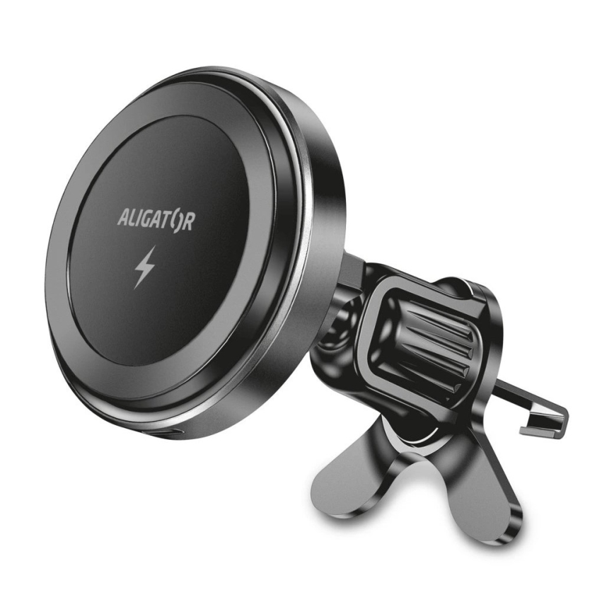 Aligator AMS05BK - Magnētisks telefona turētājs automašīnai ar Qi 15W bezvadu uzlādi un MagSafe melns