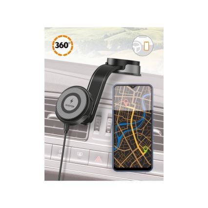 Aligator AMS07BK - Automašīnas tālruņa turētājs ar elastīgu kaklu, saderīgs ar MagSafe, melns