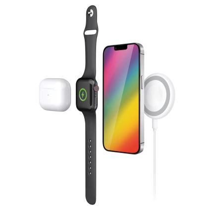 Aligator AMS08WT - MagSafe bezvadu lādētājs 3-in-1, 15 W, balts