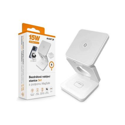 Aligator AMS09WT - MagSafe 3 vienā bezvadu uzlādes stacija, 15 W, balta