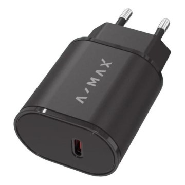 Aligator AX0002V - ātrās uzlādes adapters A-MAX Power Delivery (PD) 20 W USB-C melns