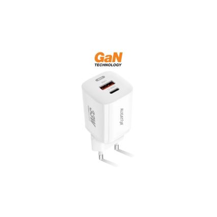 Aligator CHPD0020 - ātrās uzlādes GaN Power Delivery adapters 33W USB-A + USB-C, balts