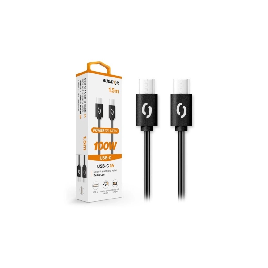 Aligator DATKP46 - USB kabelis USB-C / USB-C, 100 W Power Delivery, 1,5 m, melns