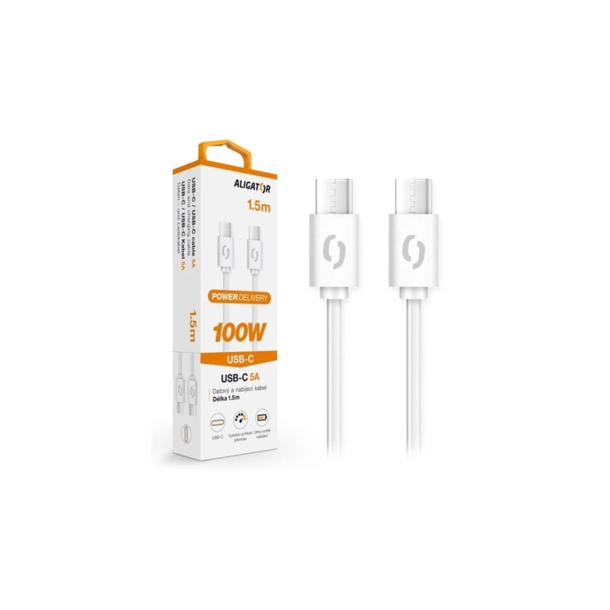 Aligator DATKP47 - USB kabelis USB-C / USB-C 100W Power Delivery 1,5m balts