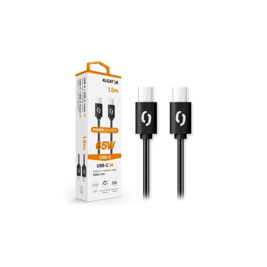 Aligator DATKP48 - USB kabelis USB-C/USB-C, 65 W Power Delivery, 1,5 m, melns