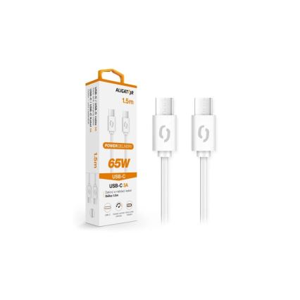 Aligator DATKP49 - USB kabels USB-C / USB-C 65 W Power Delivery 1,5 m balts
