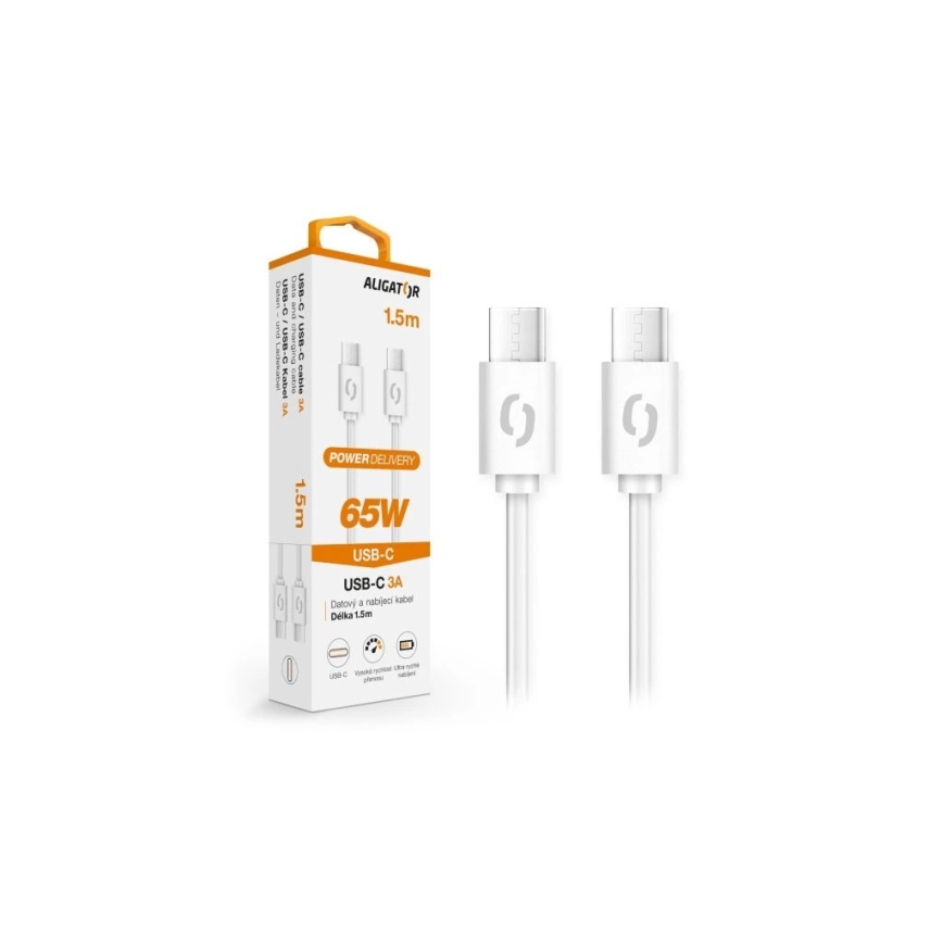 Aligator DATKP49 - USB kabels USB-C / USB-C 65 W Power Delivery 1,5 m balts