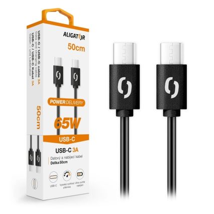 Aligator DATKP54 - USB kabelis USB-C / USB-C, 65 W Power Delivery, 0,5 m, melns