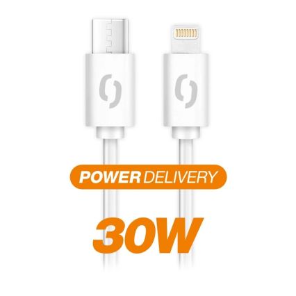 Aligator DATKP57 - USB kabelis USB-C / Lightning 30W Power Delivery 0,5m balts