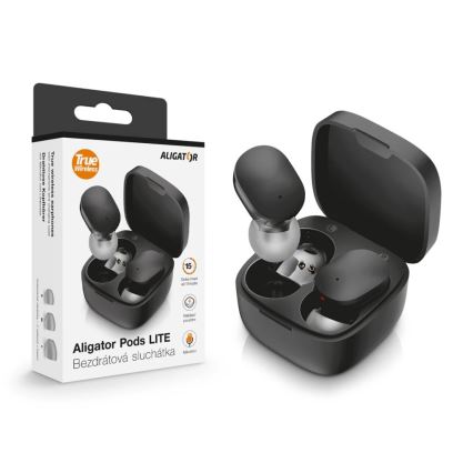 Aligator TWS05 - Bezvadu austiņas Pods LITE 200 mAh + 2x 30 mAh IP30 melnas