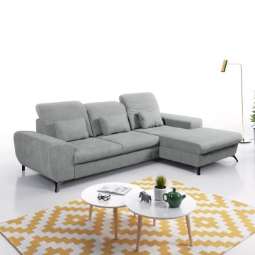 ALTA L-veida polsterēts stūra dīvāns, izvelkams, ar uzglabāšanas nodalījumu, labais stūris, pelēks