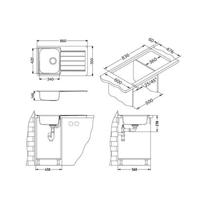 ALVEUS 1065560 - Virtuves izlietne LINE 86x50 cm, nerūsējošā tērauda satīna apdare