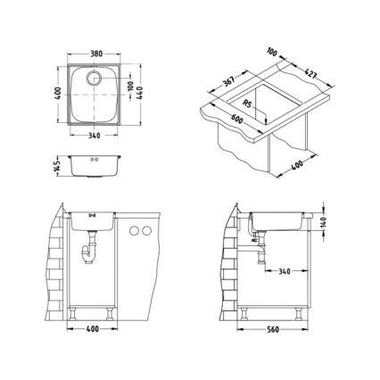 ALVEUS 1082195 - Virtuves izlietne BASIC 44x38 cm no nerūsējošā tērauda, satinēta apdare, ar lielu noteku