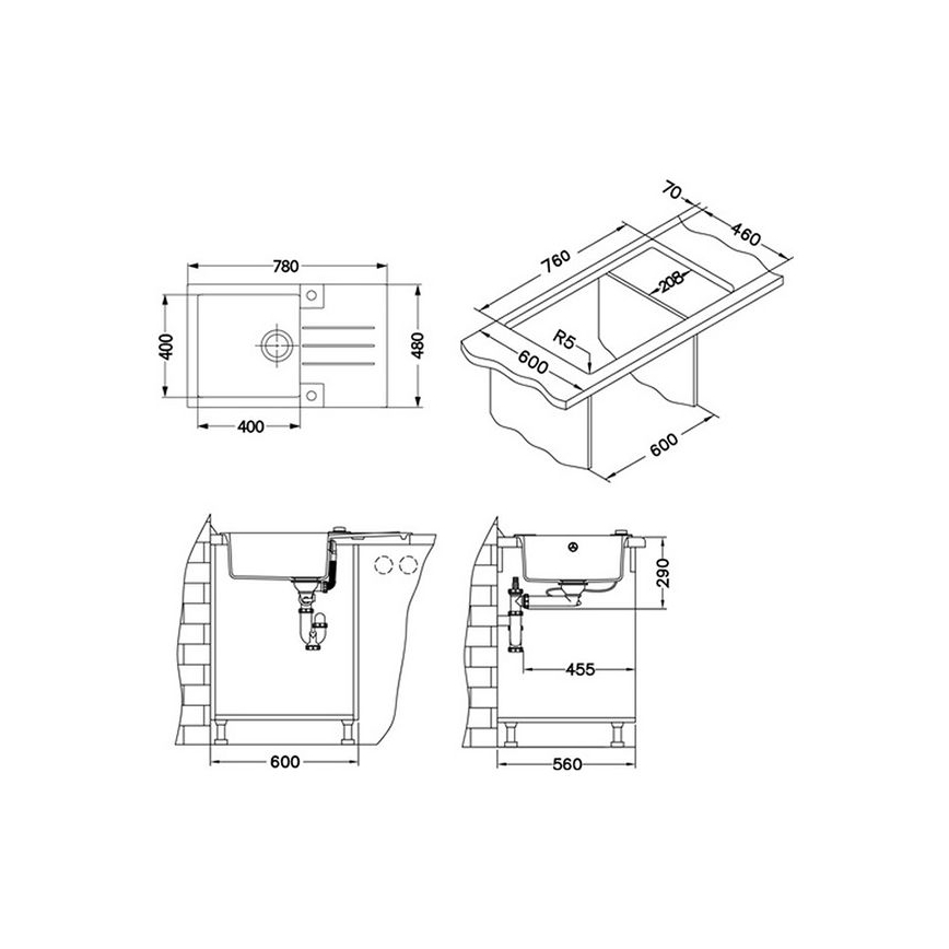 ALVEUS 1090942 - Virtuves izlietne ROCK 78x48 cm granīts/melna