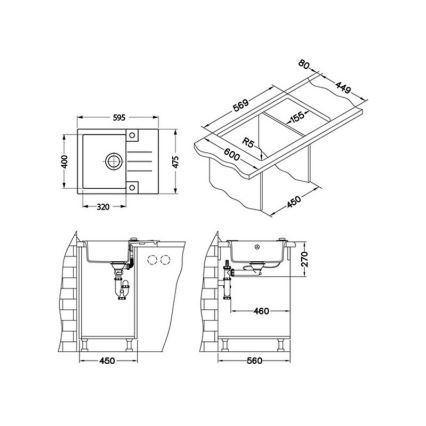 ALVEUS 1090951 - Virtuves izlietne ROCK 59,5x47,5 cm granīts/melna