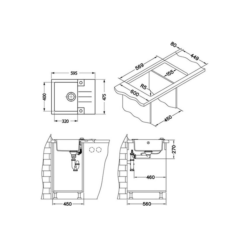 ALVEUS 1090951 - Virtuves izlietne ROCK 59,5x47,5 cm granīts/melna