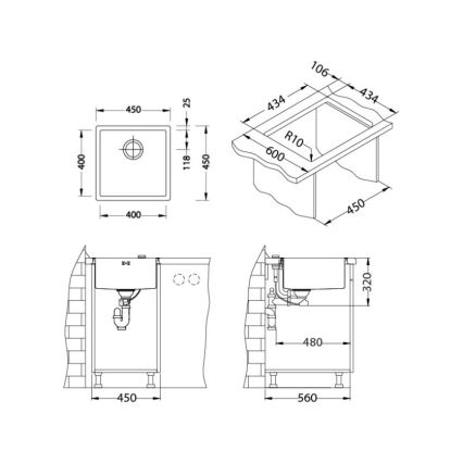 ALVEUS 1103381 - Virtuves izlietne QUADRIX 45x45 cm monarhijas bronza