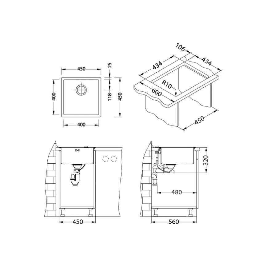 ALVEUS 1103381 - Virtuves izlietne QUADRIX 45x45 cm monarhijas bronza
