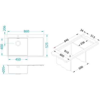 ALVEUS 1103652 - Virtuves izlietne PURE 86x52,5 cm satin, pa kreisi