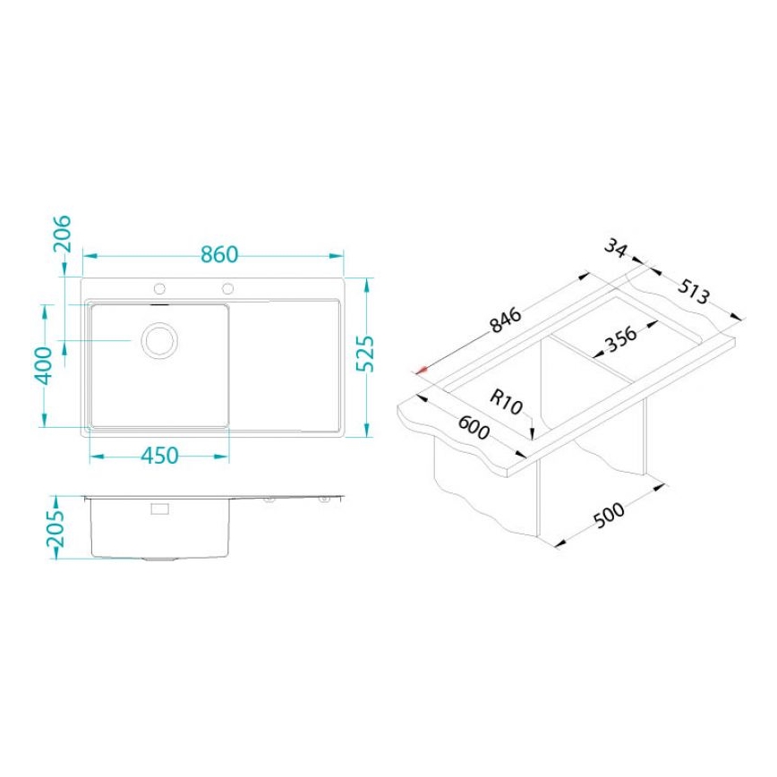 ALVEUS 1103652 - Virtuves izlietne PURE 86x52,5 cm satin, pa kreisi