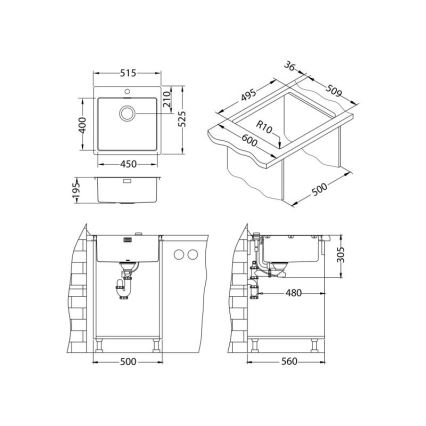 ALVEUS 1106867 - Virtuves izlietne PURE 52,5x51,5 cm monoarhijas zelta