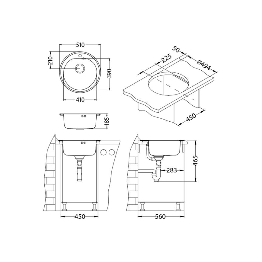 ALVEUS 1116756 - Virtuves izlietne FORM, platums 51 cm, no nerūsējošā tērauda ar satinētu apdari, dziļums 18,5 cm