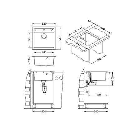 ALVEUS 1128395 - Virtuves izlietne FORMIC 52x51 cm granīts/balta