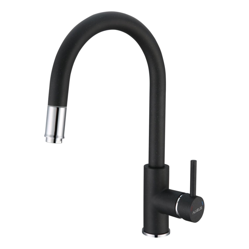 ALVEUS 1129022 - Izlietnes krāns ar izvelkamu sprauslu DELOS 38 cm granīts/melna