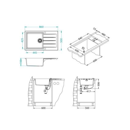 ALVEUS 1132027 - Virtuves izlietne CADIT 86x50 cm granīts/balta