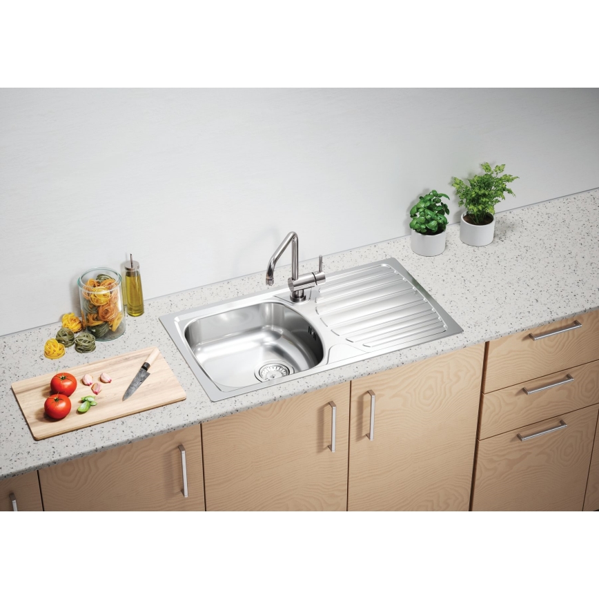 ALVEUS 1136539 - Virtuves izlietne BASIC 78x43,5 cm matēts tērauds/satīna, liela izplūdes vieta